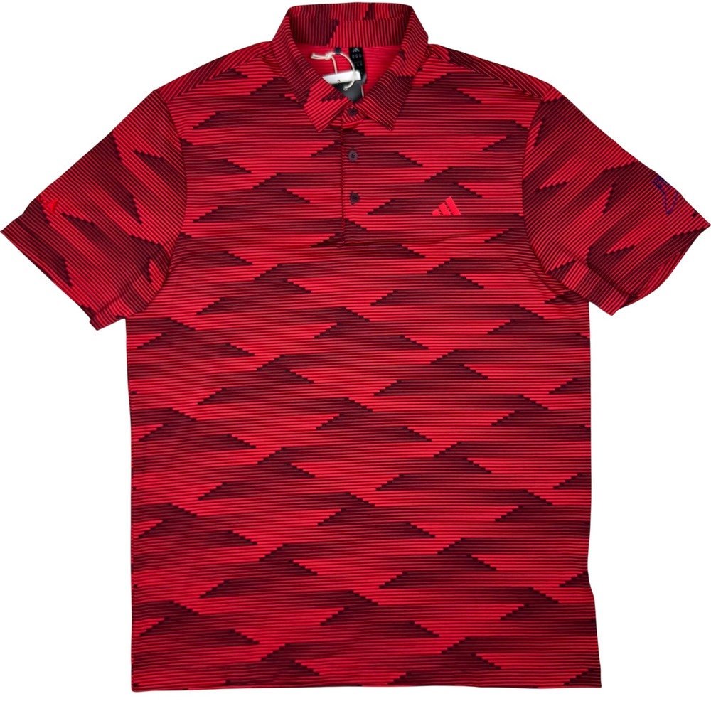 NEW Adidas Ultimate Speed Striped‎ Polo Shirt M Red Mens Graphic Golf AJGA Logo
